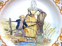 ̈round Plat Art New Quimper Style, Unmarked Mother Watching Her Son Fish