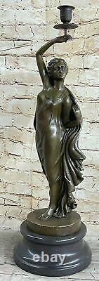 100% Bronze Statue Style Art Nouveau Filles Chandelier Candélabre Fonte Figurine