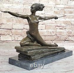 100% Solide Bronze Style Art Nouveau Amazone Fille Guerrier Sculpture Par Cire
