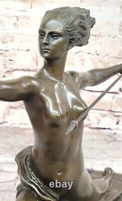 100% Solide Bronze Style Art Nouveau Amazone Fille Guerrier Sculpture Par Cire