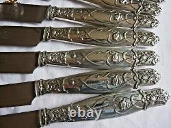 12 COUTEAUX DE TABLE METAL ARGENTE ART NOUVEAU -style MUCHA