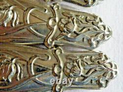 12 COUTEAUX DE TABLE METAL ARGENTE ART NOUVEAU -style MUCHA