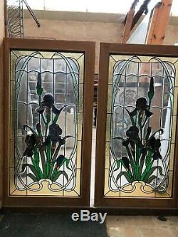 2 paires de vitraux style 1900 art nouveau