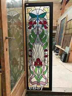 3 vitraux style 1900 art nouveau avec papillon