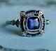 4ct Coussin Bleu Saphir Diamant Art Déco Style Ancien Bague Or Fn925 Argent
