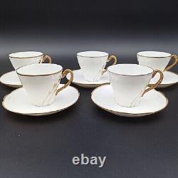 5 TASSES À CAFÉ EN PORCELAINE LIMOGES FEUILLADE Style Art Nouveau Liseré Doré