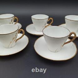 5 TASSES À CAFÉ EN PORCELAINE LIMOGES FEUILLADE Style Art Nouveau Liseré Doré