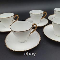 5 TASSES À CAFÉ EN PORCELAINE LIMOGES FEUILLADE Style Art Nouveau Liseré Doré