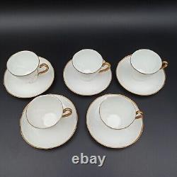 5 TASSES À CAFÉ EN PORCELAINE LIMOGES FEUILLADE Style Art Nouveau Liseré Doré