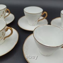 5 TASSES À CAFÉ EN PORCELAINE LIMOGES FEUILLADE Style Art Nouveau Liseré Doré