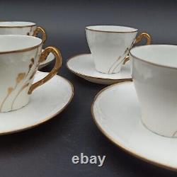 5 TASSES À CAFÉ EN PORCELAINE LIMOGES FEUILLADE Style Art Nouveau Liseré Doré