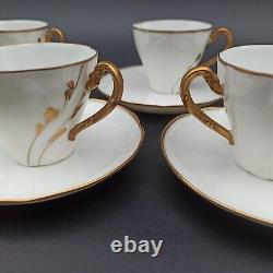 5 TASSES À CAFÉ EN PORCELAINE LIMOGES FEUILLADE Style Art Nouveau Liseré Doré