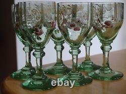 6 Anciens Verres A Liqueur Cristal Fleurs Emaille Art Nouveau Style Legras