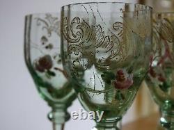 6 Anciens Verres A Liqueur Cristal Fleurs Emaille Art Nouveau Style Legras