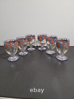 6 verres cristal émaillé art nouveau déco fleurs style Legras