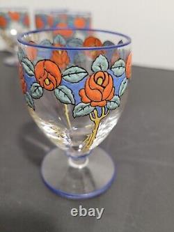 6 verres cristal émaillé art nouveau déco fleurs style Legras