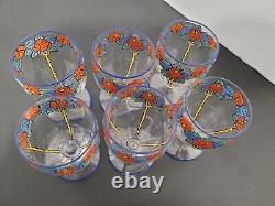 6 verres cristal émaillé art nouveau déco fleurs style Legras