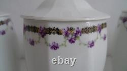 7 Boîtes Réservoir Porcelaine Style Art Nouveau Violette Vrille