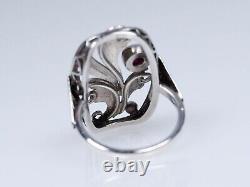 835 Argent Style Ancien Art Nouveau Anneau 0,40 CT Rubis