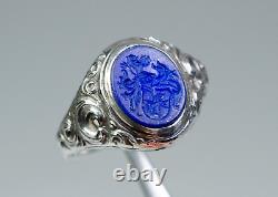 835 Argent Style Ancien Art Nouveau Hommes-Bague/Siegel/Manteau Lapis Lazuli