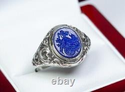 835 Argent Style Ancien Art Nouveau Hommes-Bague/Siegel/Manteau Lapis Lazuli