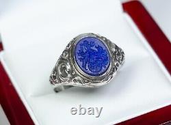 835 Argent Style Ancien Art Nouveau Hommes-Bague/Siegel/Manteau Lapis Lazuli