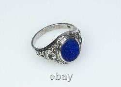 835 Argent Style Ancien Art Nouveau Hommes-Bague/Siegel/Manteau Lapis Lazuli