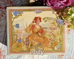 ANCIENNE BOITE glaçoïde décor Art Nouveau style Mucha vers 1900