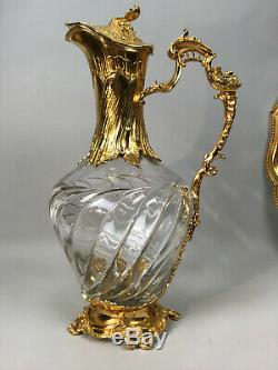 Aiguiere Et Son Presentoire En Cristal Et Metal Doré De Style Louis XV