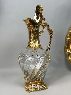Aiguiere Et Son Presentoire En Cristal Et Metal Doré De Style Louis XV