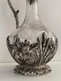 Aiguière en argent massif et cristal 19e siècle style Art Nouveau