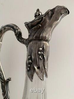 Aiguière en argent massif et cristal 19e siècle style Art Nouveau