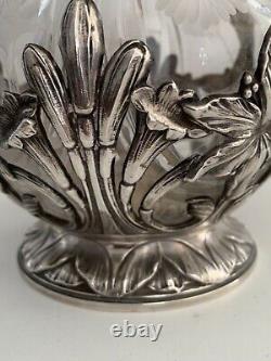 Aiguière en argent massif et cristal 19e siècle style Art Nouveau