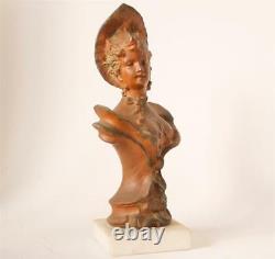 Ancien Art Nouveau Dame Bronze Spelter Statue Buste Villanis Style c. 1900 #2