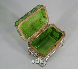 Ancien Coffret A Bijoux Style Art Nouveau Verre Émaillé Bohème Verrerie Moser