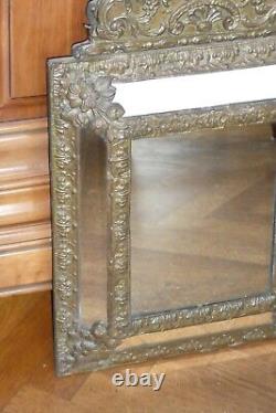 Ancien MIROIR A PARCLOSE Laiton Repousse XIX/XX ème Style Baroque Art Nouveau