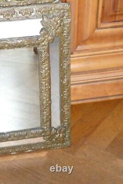 Ancien MIROIR A PARCLOSE Laiton Repousse XIX/XX ème Style Baroque Art Nouveau