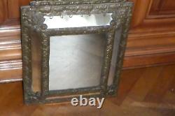 Ancien MIROIR A PARCLOSE Laiton Repousse XIX/XX ème Style Baroque Art Nouveau