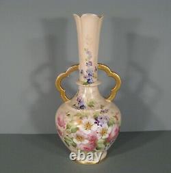 Ancien Vase En Porcelaine Peinte Décor Fleurs Epoque 1900 Style Art Nouveau