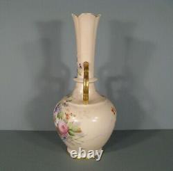 Ancien Vase En Porcelaine Peinte Décor Fleurs Epoque 1900 Style Art Nouveau