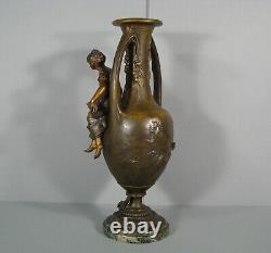 Ancien Vase Régule Style Art Nouveau Signé Moreau Décor Jeune Fermière