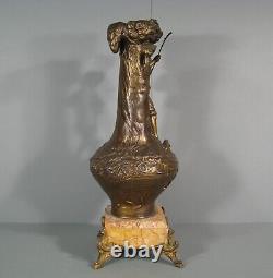 Ancien Vase Régule Style Art Nouveau Signé Omerth Décor Jeune Pêcheur Rivière