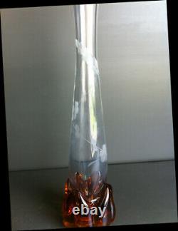 Ancien Vase Soliflore En Cristal Gravé À Décor De Fleurs Style Art Nouveau