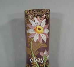 Ancien Vase Verre Émaillé Style Art Nouveau Décor Fleur Montjoye Legras Pantin