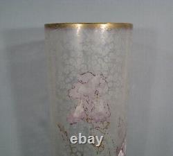 Ancien Vase Verre Émaillé Style Art Nouveau Décor Iris Montjoye Legras Pantin