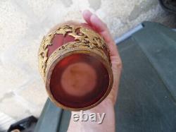 Ancien Vase deco Bronze Verre cristal style bambou baccarat Napoleon Art Nouveau