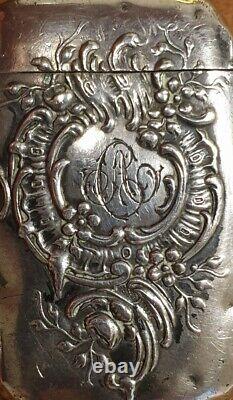 Ancien pyrogène boite allumettes Argent style Art Nouveau initiales gravés CA