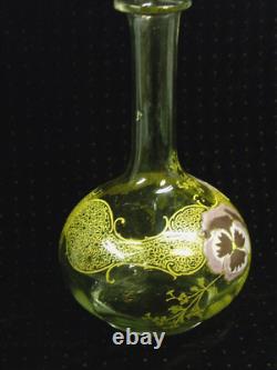 Ancienne Carafe Cristal Émaille Fleurs Pensées Style Legras Galle Art Nouveau