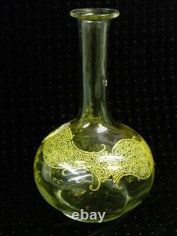 Ancienne Carafe Cristal Émaille Fleurs Pensées Style Legras Galle Art Nouveau