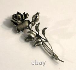 Ancienne broche rose ART NOUVEAU en argent massif Bijoux Style Nancy 9,5 cm